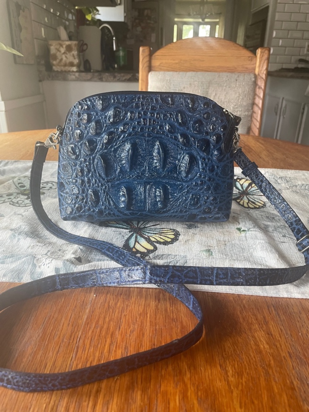 Veari Blue Crocodile Embossed Crossbody Bag